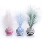 Speelballetje met veertjes - 3 stuks - katten en honden - Afbeelding 2