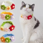 Wollen halsband met gebreide bloem voor huisdieren - Afbeelding 2