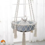 Bohemian handgeweven kattenhangmat met katoenen kwastjes