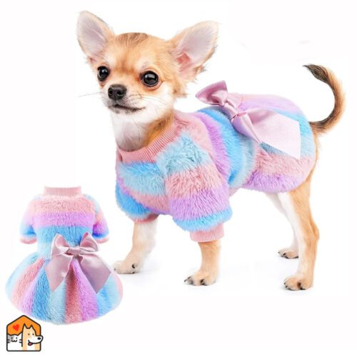 Winter Puppy Sweater – Regenboog Prinsessenjurk voor Kleine Honden Kleding HuisdierXL