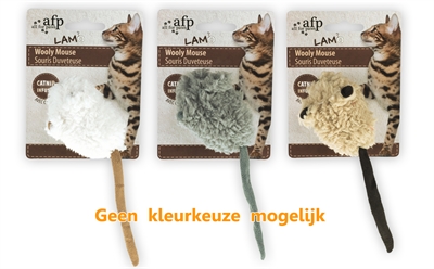 Afp Wooly Mouse Lamswol Met Piep En Catnip Assorti - 7 x 7 x 3 cm
