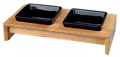 Trixie Voerset Keramiek Met Houten Onderstel Zwart - 200 ml 28 x 15 x 5 cm