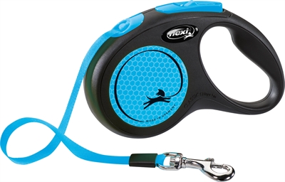 398596.jpg Flexi Rollijn New Classic Neon Tape Zwart / Blauw - S 5 Mtr Tot 15 kg