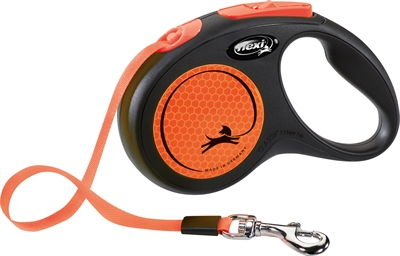 Flexi Rollijn New Classic Neon Tape Zwart / Oranje - S 5 Mtr Tot 15 kg