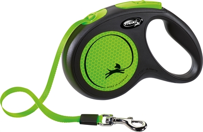 Flexi Rollijn New Classic Neon Tape Zwart / Groen - M 5 Mtr Tot 25 kg