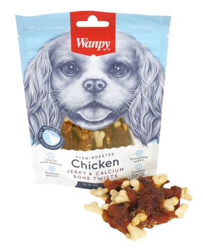 Wanpy Oven-Roasted Chicken Jerky / Calcium Bone Twists - 100 g