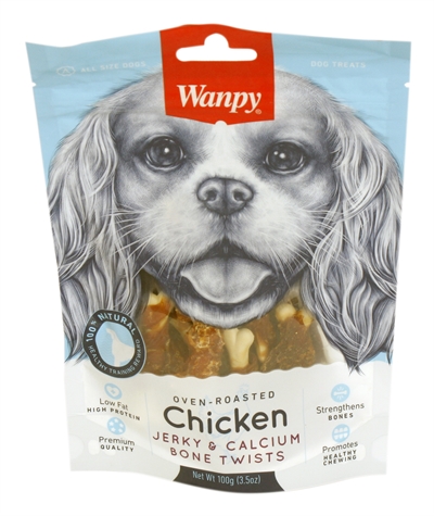 Wanpy Oven-Roasted Chicken Jerky / Calcium Bone Twists - 100 g
