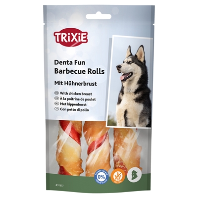 Trixie Denta Fun Barbecue Chicken Chewing Rolls - 12 cm 3 stuks 105 g