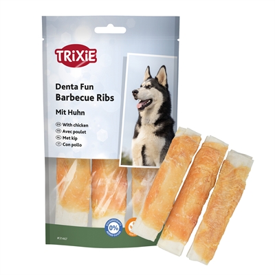 Trixie Denta Fun Chicken Chewing Barbecue Ribs - 12 cm 3 stuks 90 g