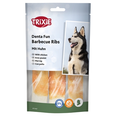 Trixie Denta Fun Chicken Chewing Barbecue Ribs - 12 cm 3 stuks 90 g