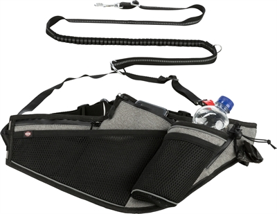 Trixie Joggingriem Met Lijn Grijs / Zwart - 115-150 x 2 cm / 70-130 x 23 cm
