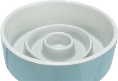410413.jpg Trixie Voerbak Slowfeeding Keramiek Grijs / Blauw - 14 x 14 cm 450 ml