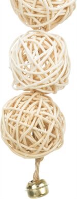 Trixie 3 Rotan Ballen Met Bel Aan Touw Naturel - 24 cm