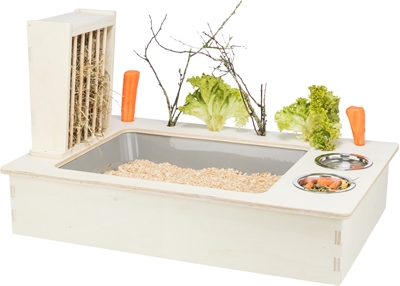 Trixie Voederstation Met Voerbak / Waterbak / Hooiruif Hout Naturel - 70 x 47 x 41 cm