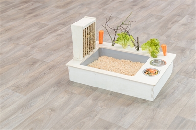 Trixie Voederstation Met Voerbak / Waterbak / Hooiruif Hout Naturel - 70 x 47 x 41 cm