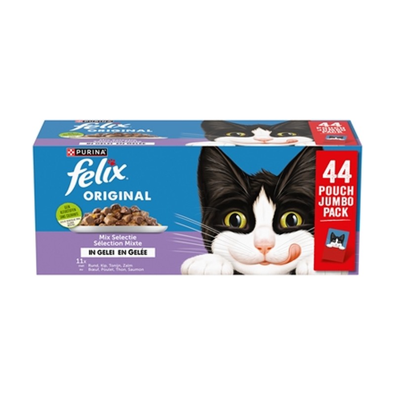 Felix Pouch Original In Gelei Mix Box Rund / Kip / Tonijn / Zalm - 44 x 85 g