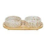 Trixie Set Voerbak / Waterbak Keramiek / Bamboe Wit / Natuur - 2 x 300 ml 30 x 6 x 15 cm
