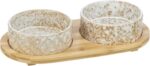 Trixie Set Voerbak / Waterbak Keramiek / Bamboe Wit / Natuur - 2 x 300 ml 30 x 6 x 15 cm
