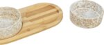 Trixie Set Voerbak / Waterbak Keramiek / Bamboe Wit / Natuur - 2 x 300 ml 30 x 6 x 15 cm