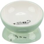 Trixie Voerbak / Drinkbak Kat Verhoogd Keramiek Salie / Wit - 150 ml 13 cm