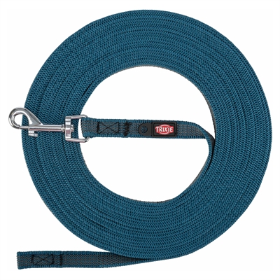Trixie Hondenriem Sleeplijn Met Rubber Anti Slip Petrol Blauw - S/M 5 Mtr X 1,5 cm