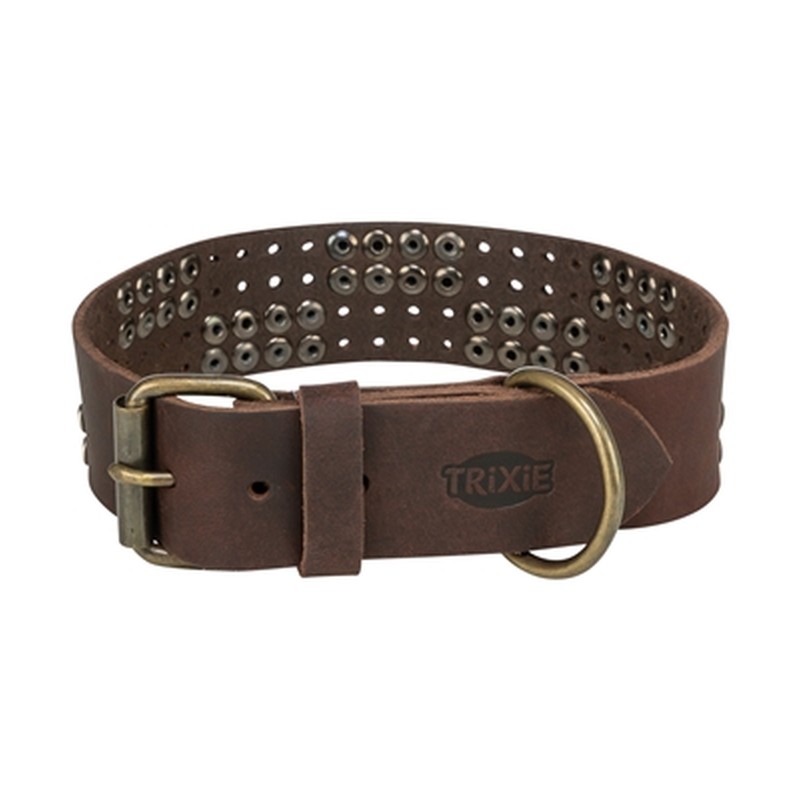 Trixie Halsband Hond Rivet Rustic Vetleer Donkerbruin - L 47-54 Cmx4 Cm