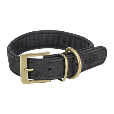 Trixie Halsband Hond Pure Leer Zwart - S-M 31-37 x 3 cm