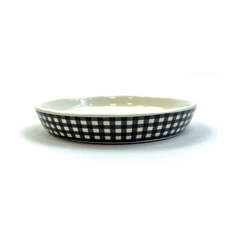 Happy Pet Tabby Patch Voerbak Kat Ruit Keramisch Zwart / Wit - 15 x 15 x 2 cm