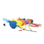 Happy Pet Tabby Patch Glitterbal Met Ratel En Veren - 20 x 4,5 x 4,5 cm
