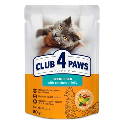 Club 4 Paws Premium Adult Sterilised Pouch Kip In Gelei - 24 x 80 g