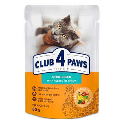 Club 4 Paws Premium Adult Sterilised Pouch Kalkoen In Saus - 24 x 80 g