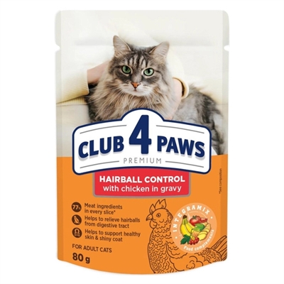 Club 4 Paws Premium Adult Hairball Control Pouch Kip In Saus - 24 x 80 g