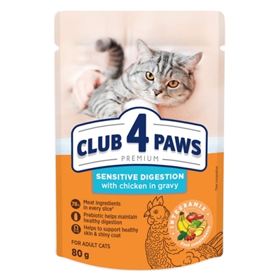 Club 4 Paws Premium Adult Sensitive Digestion Pouch Kip In Saus - 24 x 80 g