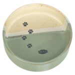 Trixie Voerbak / Drinkbak Met Pootprint Keramiek Groen / Beige - 12 x 12 x 3,5 cm