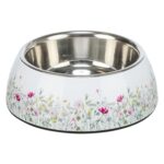 Trixie Voerbak / Drinkbak Bloemmotief Rvs Wit / Meerkleurig - 18 x 18 x 6 cm
