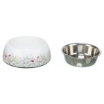 Trixie Voerbak / Drinkbak Bloemmotief Rvs Wit / Meerkleurig - 22 x 22 x 7,5 cm