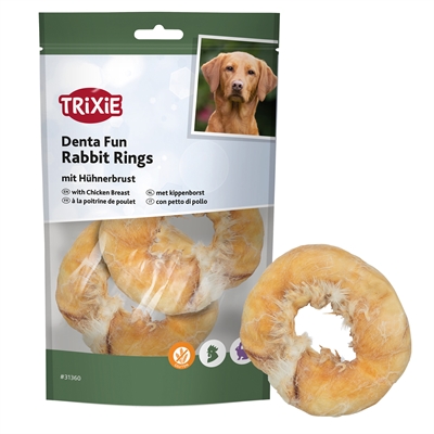 457101.jpg Trixie Denta Fun Rabbit Rings Met Kippenborst - 9,5 cm 100 g