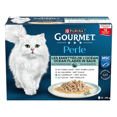Gourmet Perle Ocean Flakes In Saus Kabeljauw / Zalm / Schol / Koolvis - 12 x 85 g