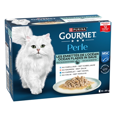 Gourmet Perle Ocean Flakes In Saus Kabeljauw / Zalm / Schol / Koolvis - 12 x 85 g