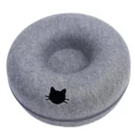 Rond kattenbed met tunnel - Donker Grijs Kattenhoofd logo / 50X50X23cm / Rond