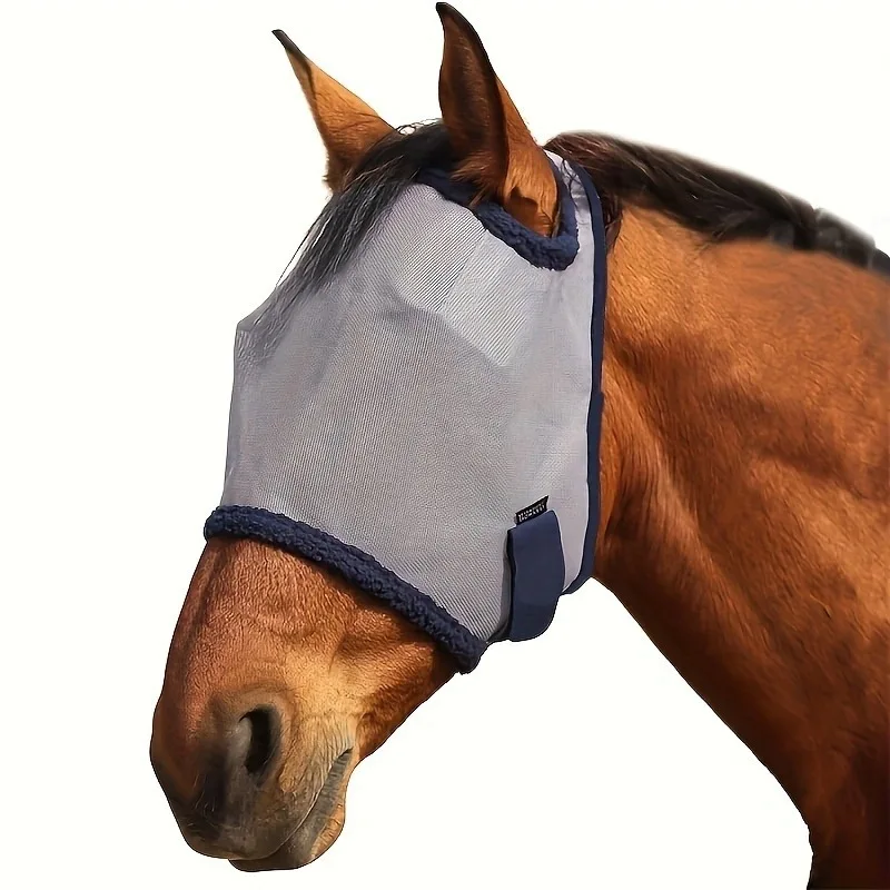 S21d0699a3e064133b6cad1a2d2ade70eK-1.webp Meshmasker voor paarden met zonneklep – Grijs – 75 × 39 cm - Afbeelding 1