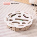 Kattenspeelbox met krabplank en ballenwerper – Camelwit - rond