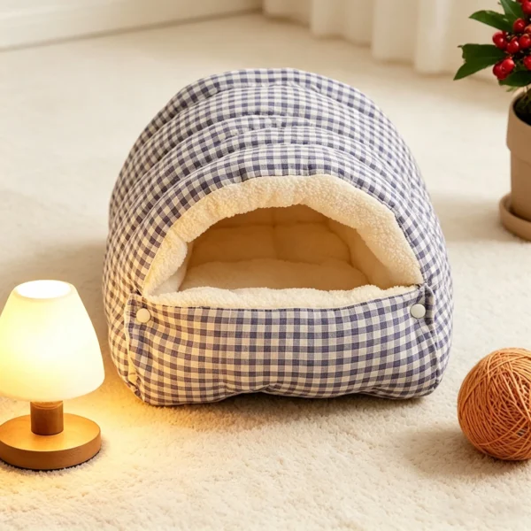 Opvouwbaar kattenbed met overdekte slaapruimte - Blauw / M