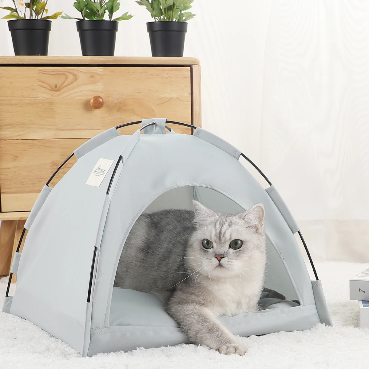 Safcffed2eba346dd8a0ccfda72fc62d0e-1.webp Tentvormig kattenbed – Cyaan-grijs / S 35x35cm - Afbeelding 1
