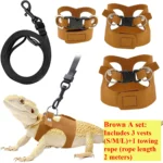 Verstelbaar tuigje met lijn voor baardagamen – Bruine set