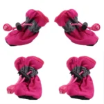 Hondenschoenen met leren zool, set van 4 – Rozerood / XL