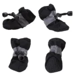 Hondenschoenen met leren zool, set van 4 – Zwart / S