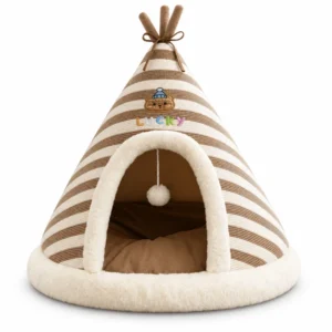 Pluchen tentbed voor katten en kleine honden - Bruin / 38x38x32cm