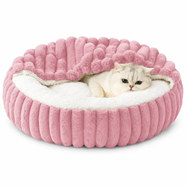 Rond kattenbed met capuchon - Roze / 50cm