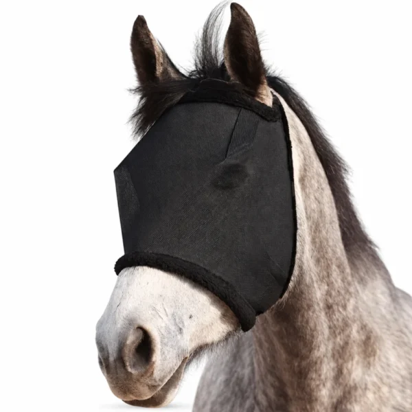 Meshmasker voor paarden met zonneklep – Zwart – 75 × 39 cm